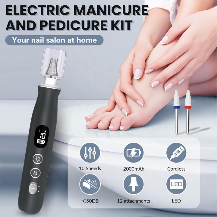 Taladro de uñas eléctrico, lima de uñas portátil recargable inalámb...