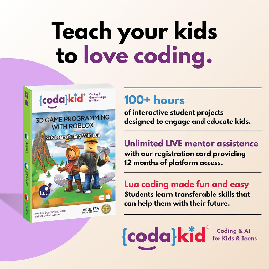 CodaKid Roblox Coding Box para Kids - Diseño de juegos y programación en Lua, para edades 9+ - Incluye 12 meses de acceso y apoyo de mentor en línea