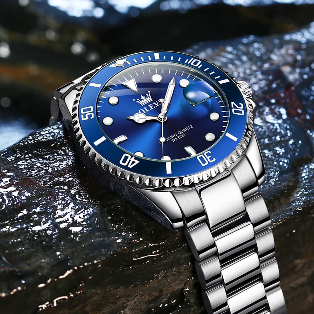 OLEVS Reloj para Hombre Con Diamante Analógico Quartz Negocios Resistente al Agua Acero Inoxidable Fecha Semana Luminiscente Reloj para Hombres