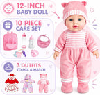 AuntyFey Juego de muñecas de bebé de 12 pulgadas, moisés para muñeca con