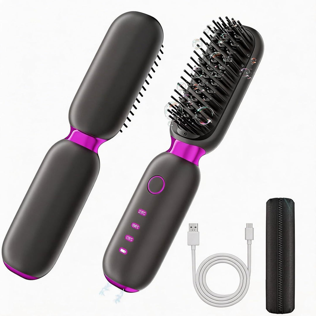 Cepillo alisador de pelo inalámbrico, mini peine caliente inalámbri...