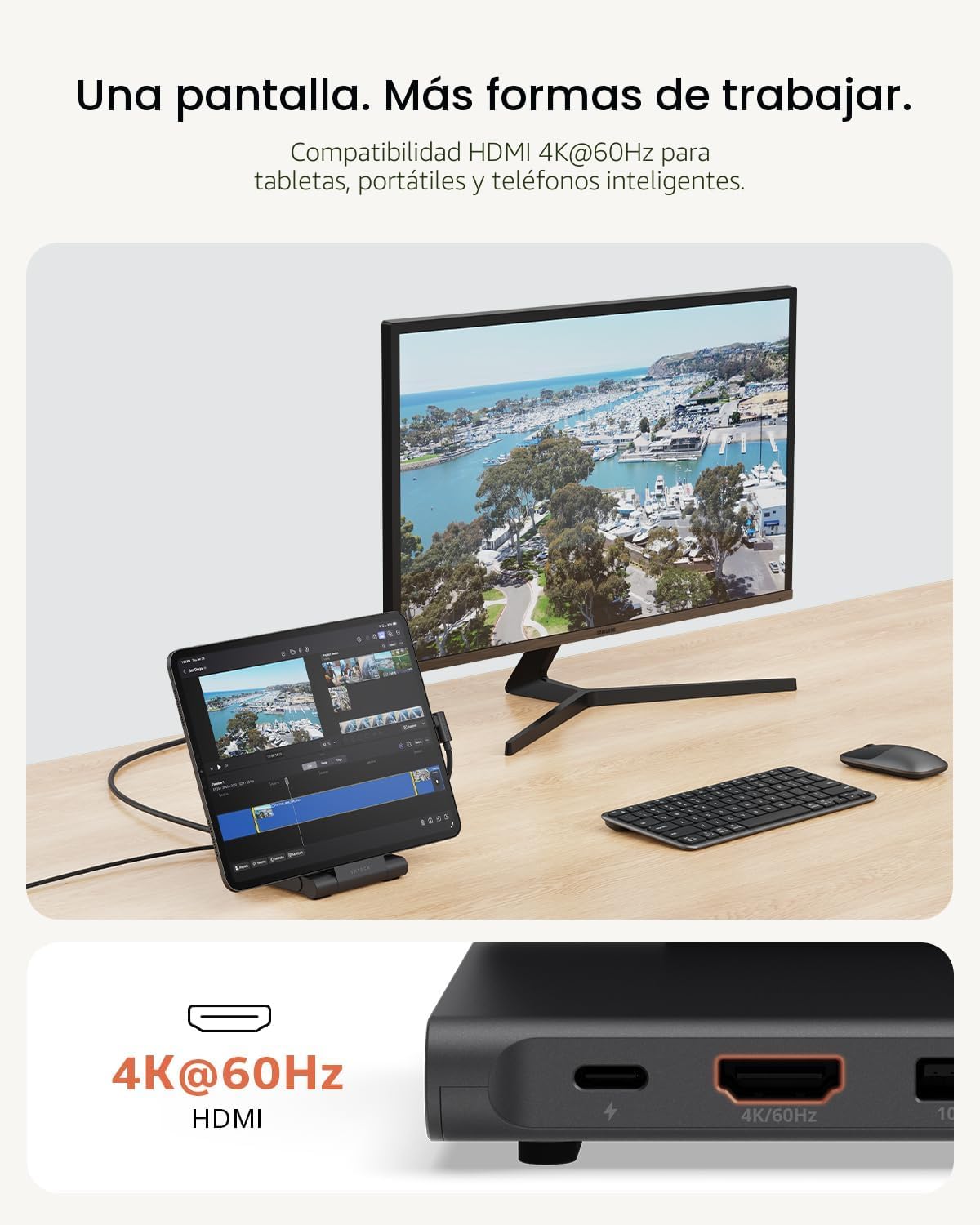 Satechi OntheGo Hub plegable USB-C de soporte, pantalla HDMI 4K/60Hz, negro