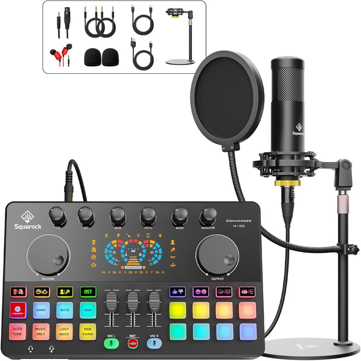 Paquete de equipo de podcast todo en uno con micrófono condensador...