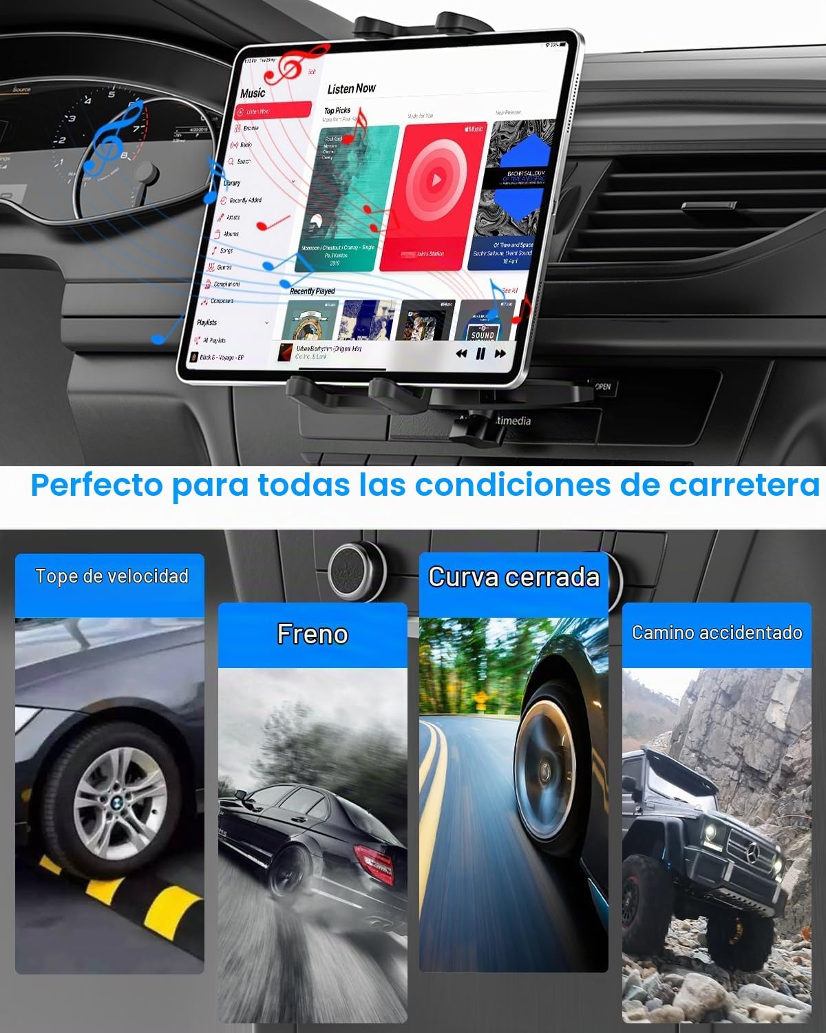Soporte para tablet de automóvil, ranura para CD, brazo ajustable en altura, soporte para tableta para reproductor de CD de automóvil, abrazadera universal de CD para iPad Pro Air Mini, Galaxy Tabs/Z Fold/Z Flip, iPhone, más dispositivos de 4-12.9
