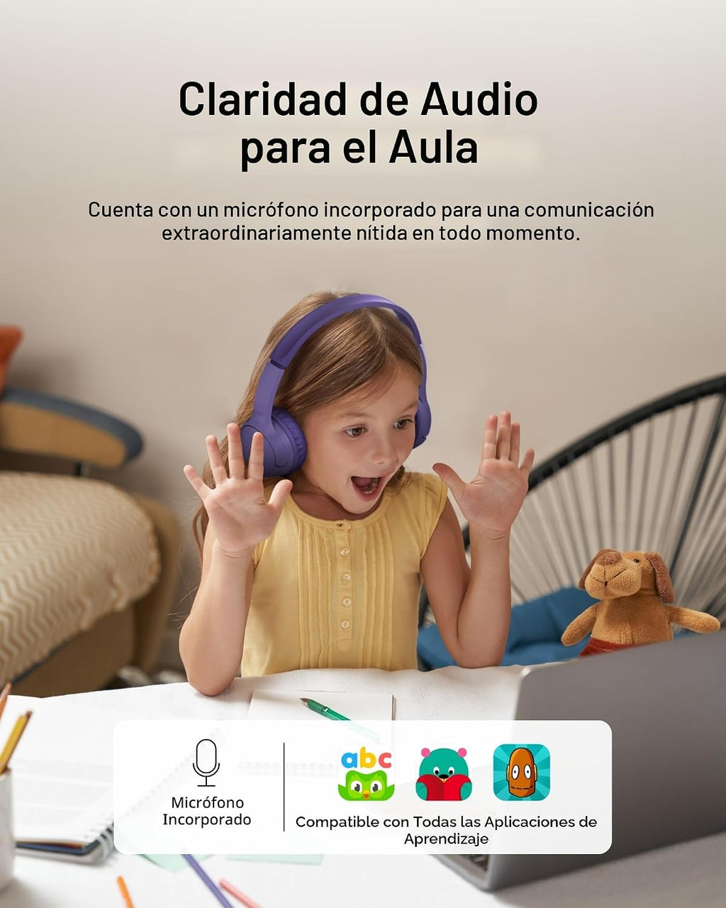 Belkin SoundForm Mini - Auriculares inalámbricos Bluetooth para niños, batería de 30H, límite de volumen seguro de 85dB, micrófono integrado - Auriculares supraaurales para niños pequeños para iPhone