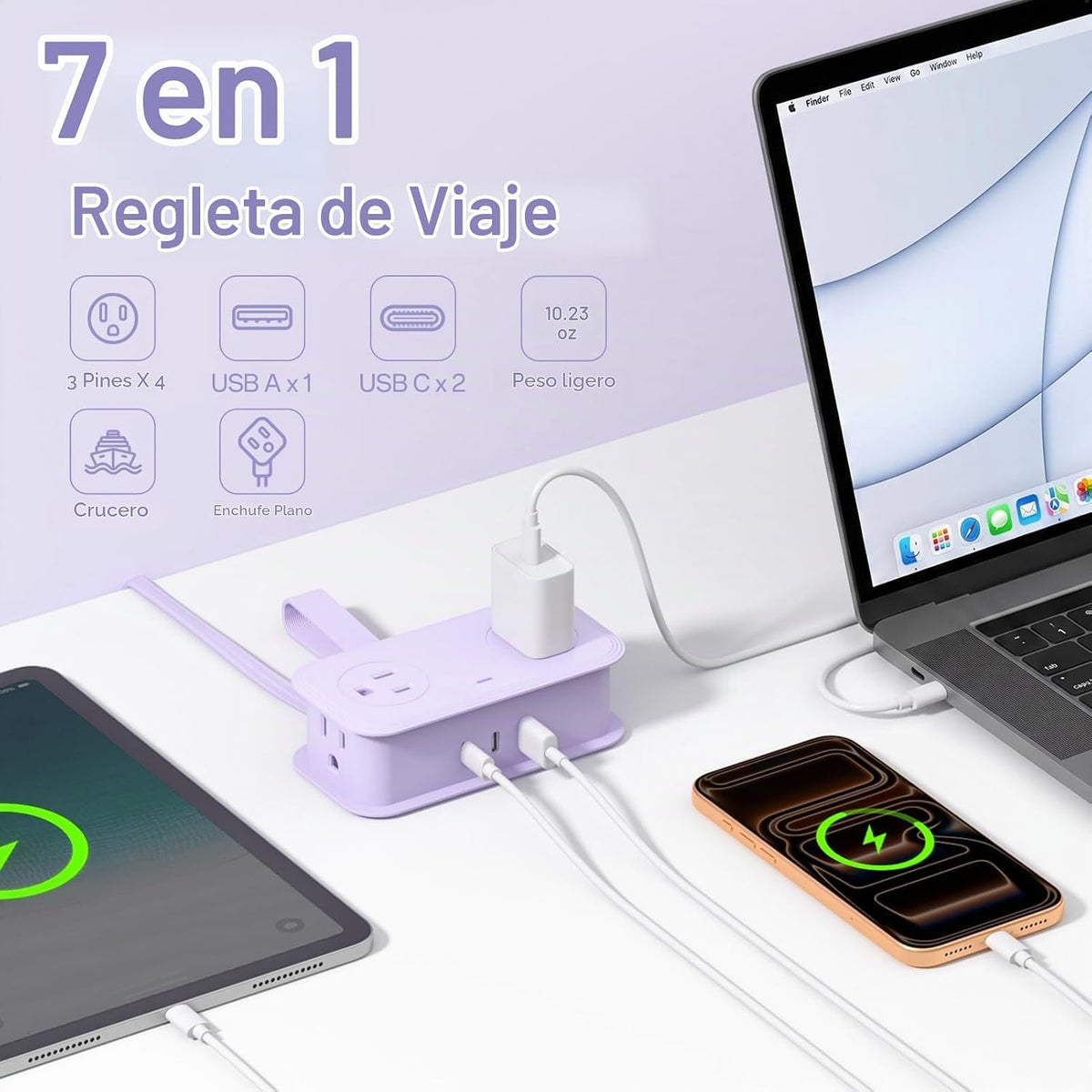 SMALLRT - 2 tiras de alimentación de viaje, cable de extensión con múltiples tomas, extensión envuelta de 3.3 pies con 4 salidas de CA para viajes, hotel, crucero, protección contra sobretensiones