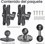 Soporte de bola de aluminio de 1 pulgada, extensión de brazos de doble enchufe con diamante AMPS y base redonda, para montaje en automóvil, barco y tablero, compatible con GPS RAM B tamaño GPS