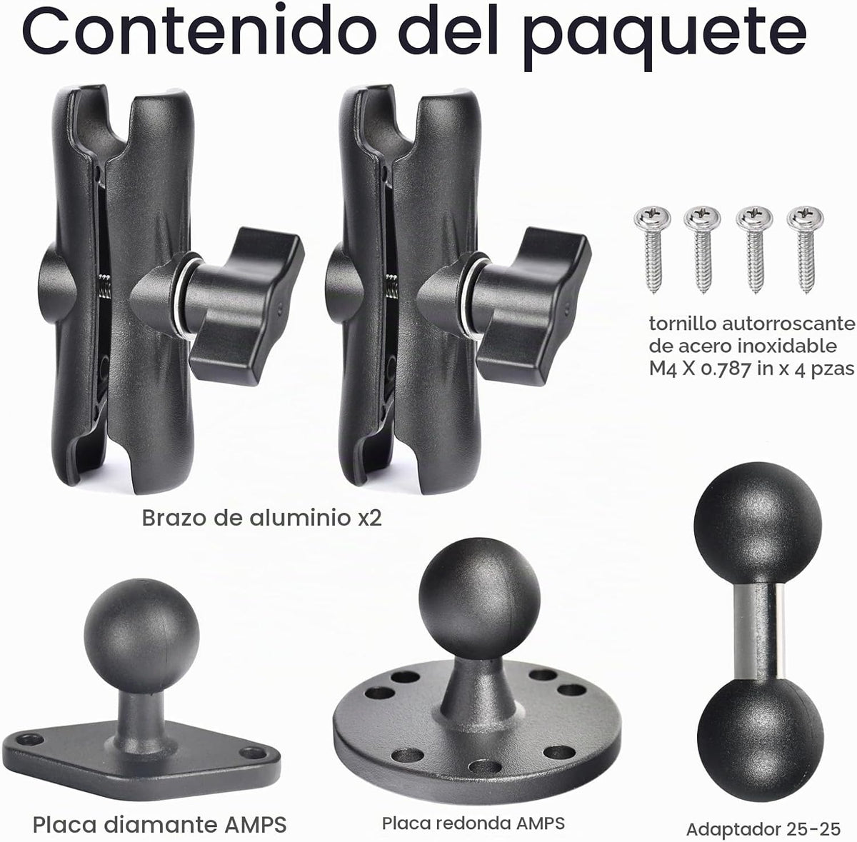 Soporte de bola de aluminio de 1 pulgada, extensión de brazos de doble enchufe con diamante AMPS y base redonda, para montaje en automóvil, barco y tablero, compatible con GPS RAM B tamaño GPS