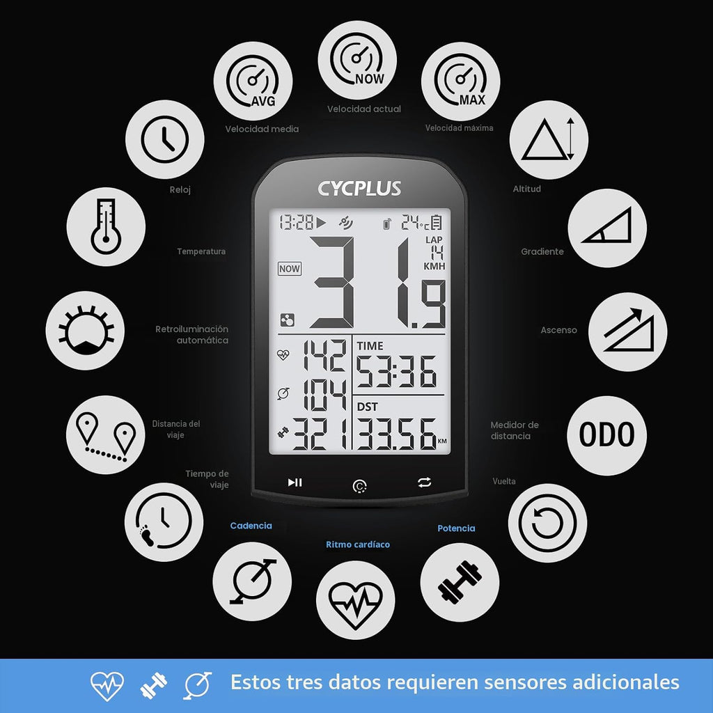 CYCPLUS Inflador de neumáticos A2 + Ordenador para bicicleta con GPS M1