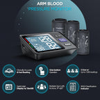 Tensiómetro de Brazo, 3 Tamaños de Brazaletes, S, M/L y XL, Pequeño 7"-9", Mediano/Grande 9"-17" y Brazalete Extra Grande 13"-21", Monitor Digital Automático Preciso de Presión Arterial, Pantalla LCD