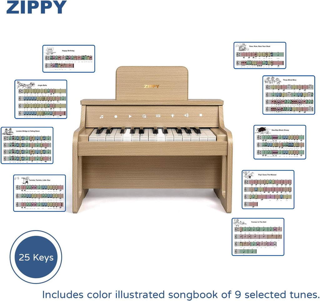 ZIPPY Piano infantil iluminado de 25 teclas con panel de control táctil