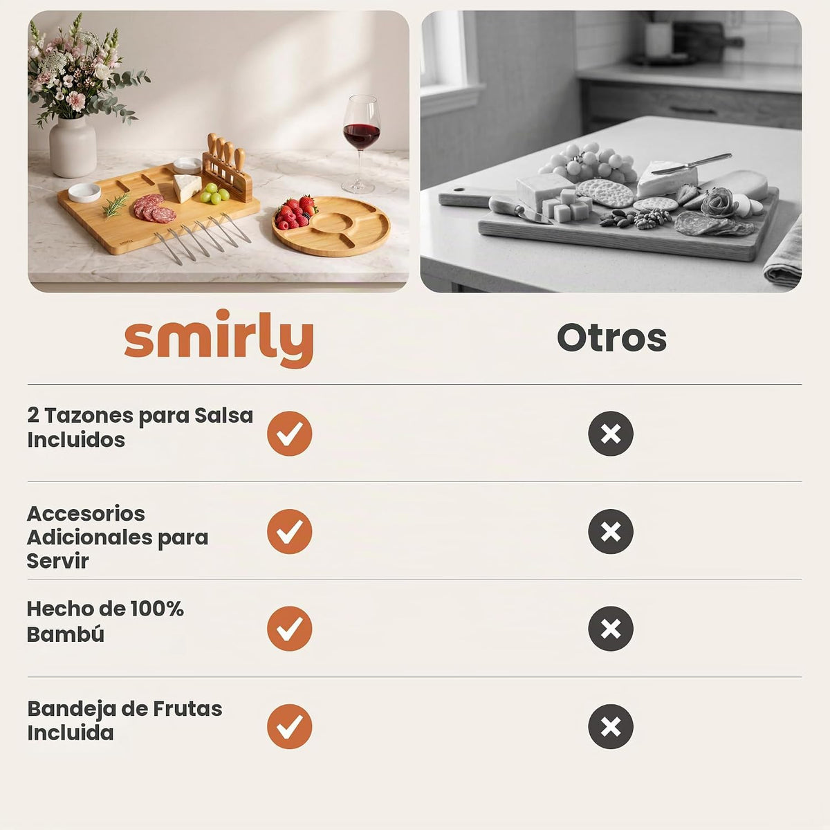SMIRLY Juego de tablas de embutidos, tabla grande para quesos con