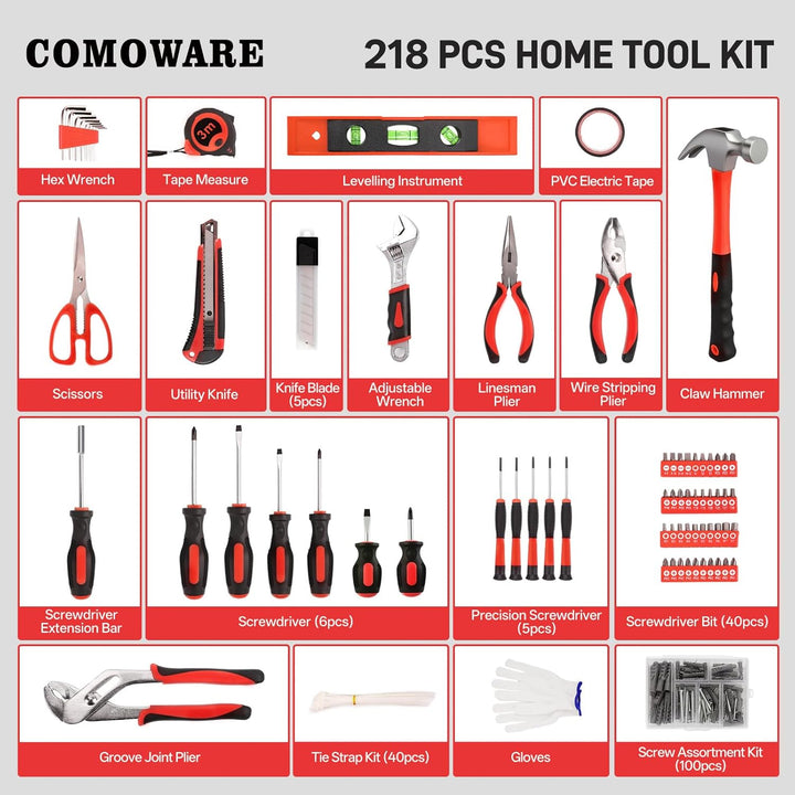 COMOWARE Kit de Herramientas para el Hogar de 218 Piezas - Juego de...