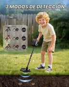 Detector de metales para niños, fácil de usar, divertida pantalla LCD, detector de metales ligero y ajustable para niños, bobina impermeable de 8 pulgadas, caza en la playa/patio trasero, regalos para niños de 8 a 12 años (kit recargable)
