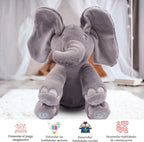 Dimple Emery Peek A Boo Elefante de juguete, elefante interactivo, Elefante gris