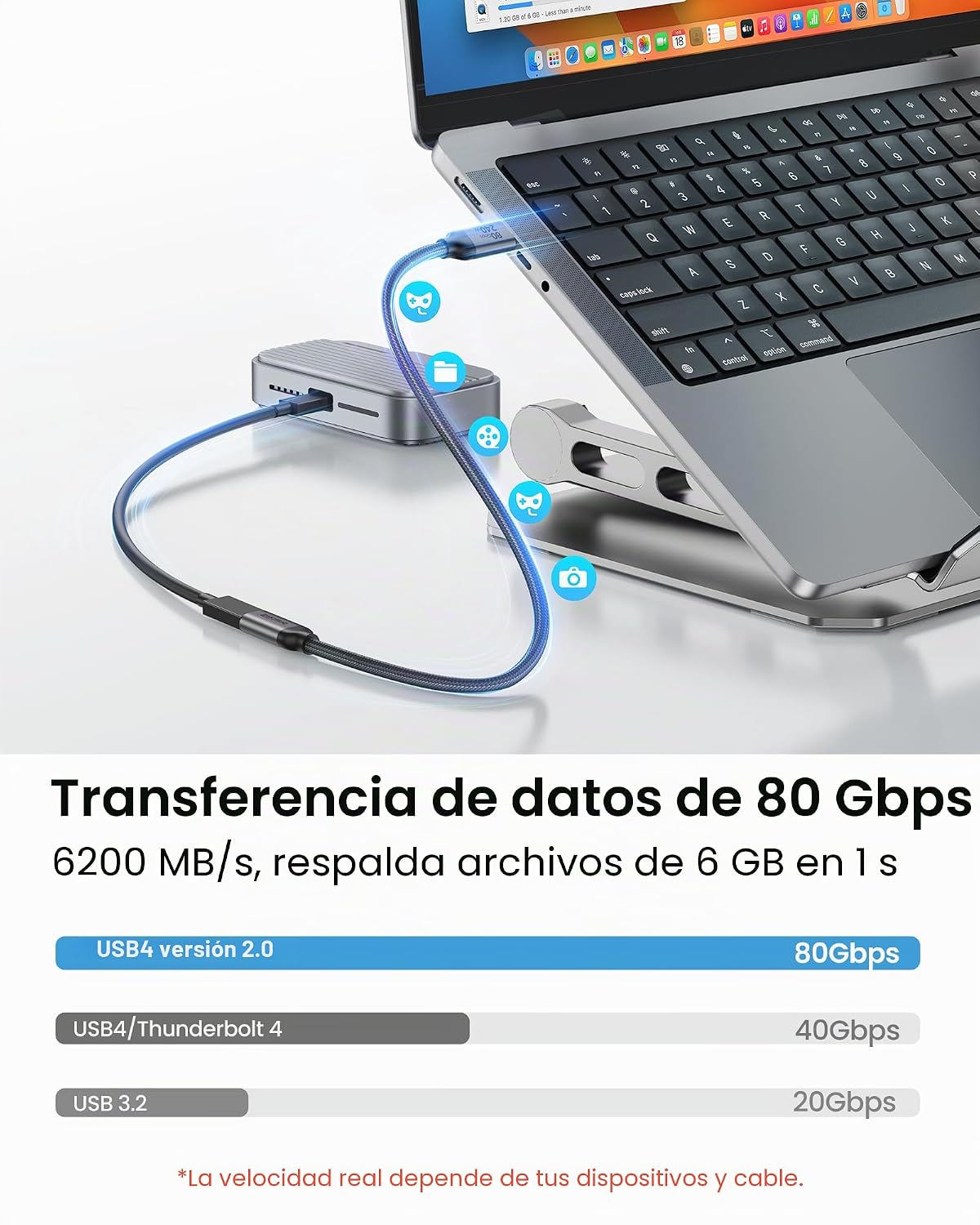 Silkland Cable de extensión USB C USB4 de 80 Gbps 240 W para Thunderbolt 5