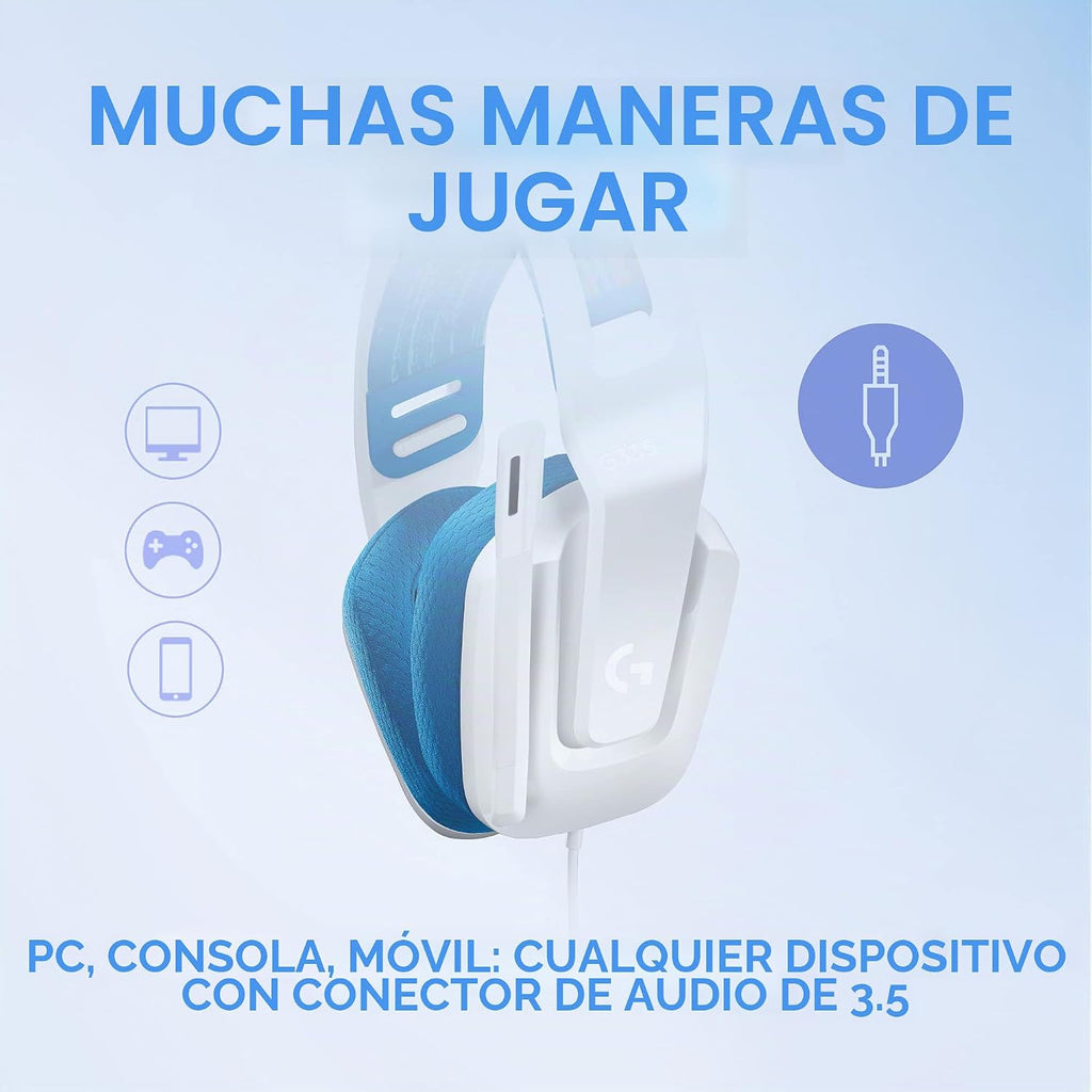 Auriculares para juegos Logitech G335 con cable y micrófono con función girar para silenciar - Blanco