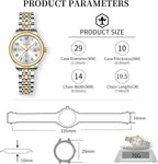 Reloj de Mujer Elegante Analógico a Cuarzo con Carga de Fecha, Números Arábigos Grandes, Impermeable, Dos Tonos, Acero Inoxidable, Pequeño, Reloj de Muñeca