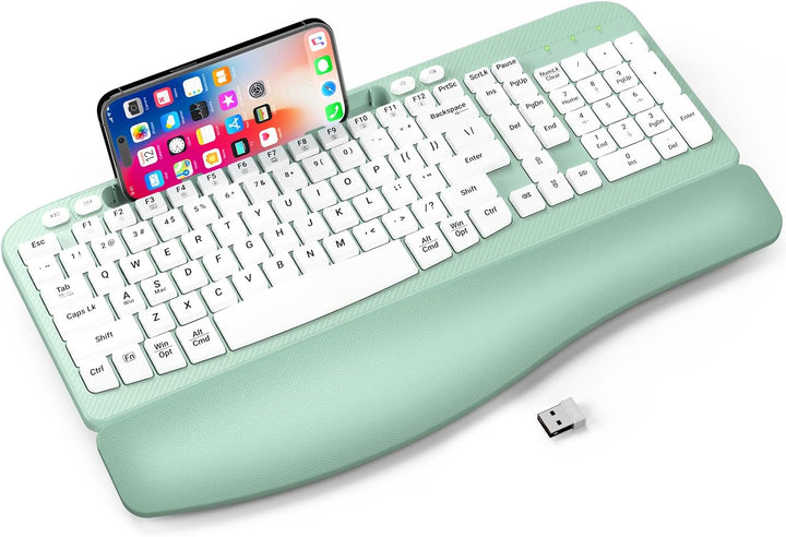 Teclado inalámbrico ergonómico con reposamuñecas acolchado, teclas...