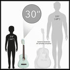 Ashthorpe Guitarra acústica infantil de 30 pulgadas (verde menta), kit de inicio para principiantes con bolsa de concierto, cuerdas adicionales, correa, púas y lecciones