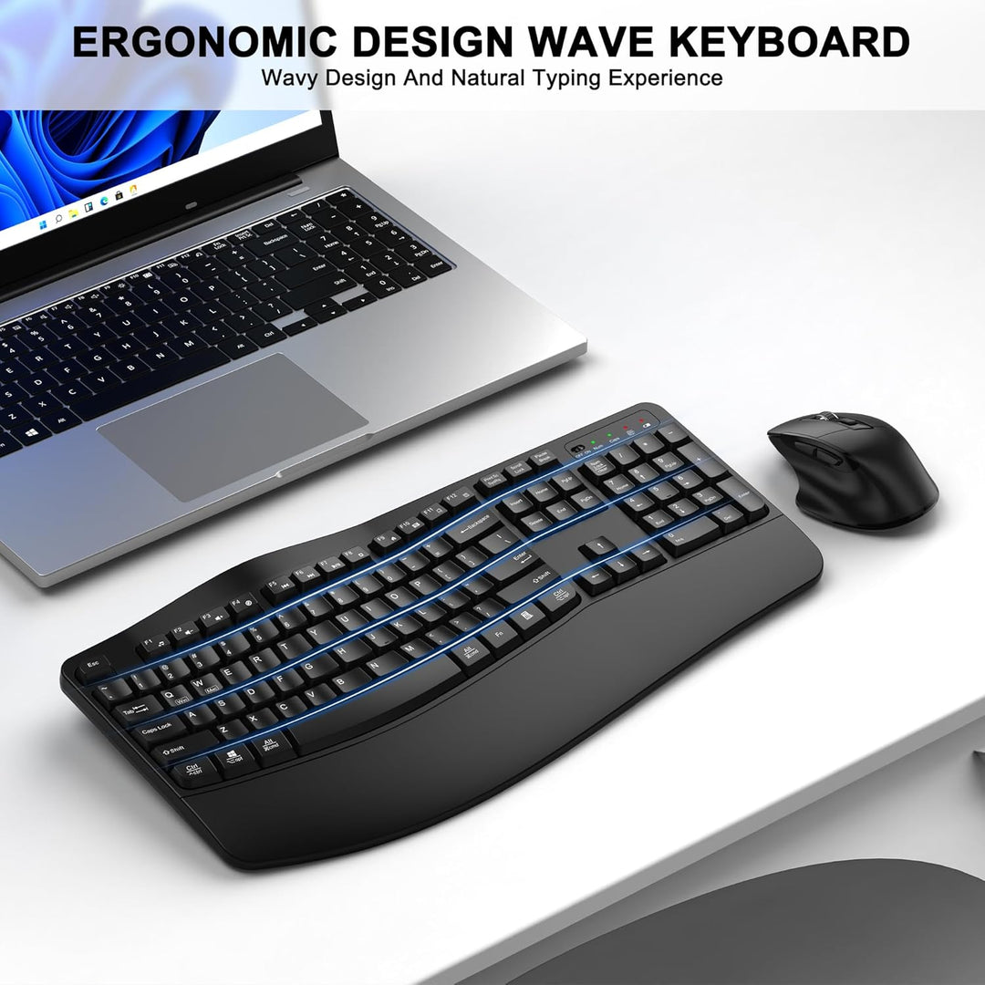 Combo de teclado y mouse inalámbricos, teclado ergonómico de tamaño...