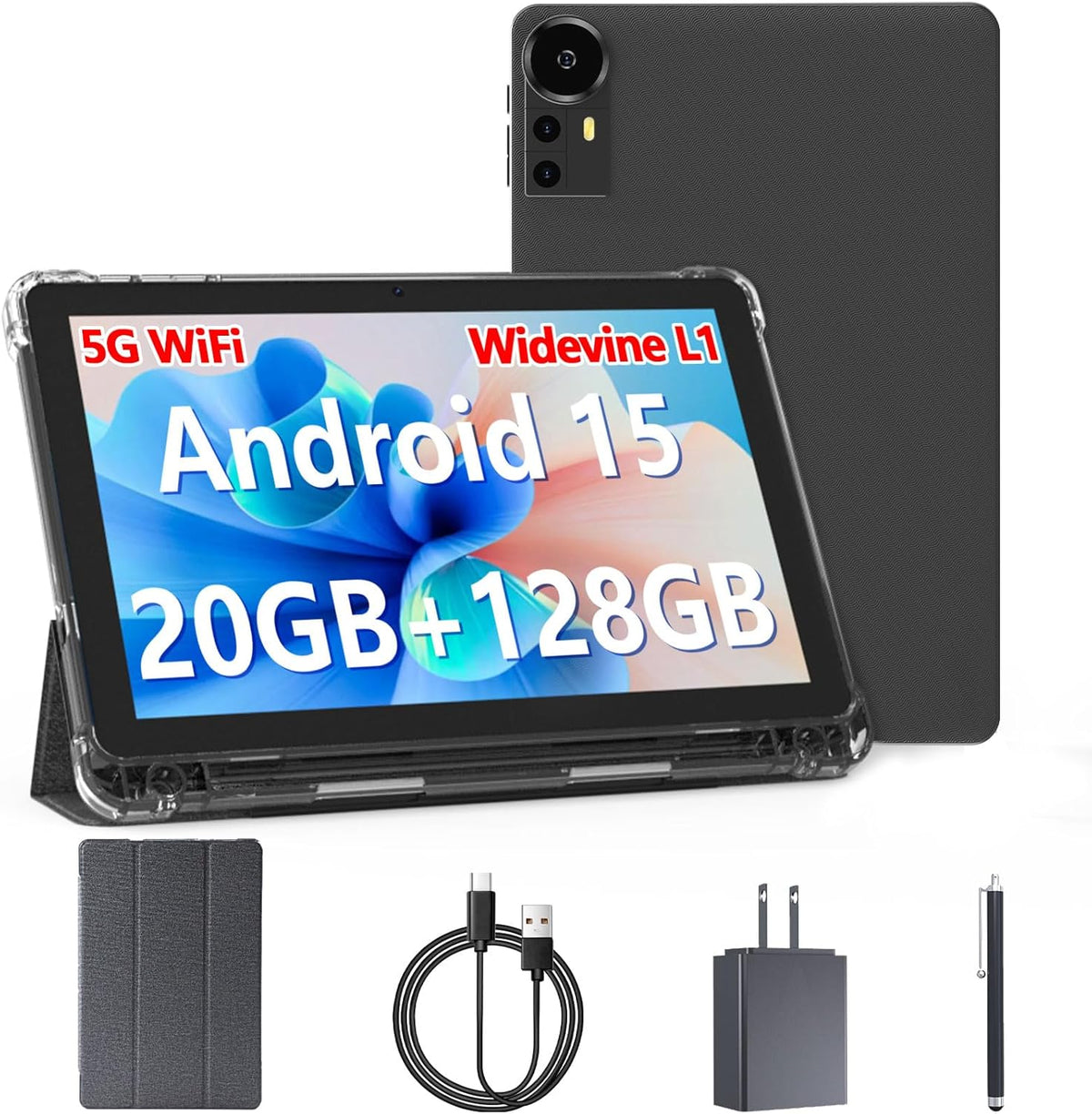 Tableta Android 15 de 10 pulgadas, tabletas de 20 GB RAM 128 GB ROM 2 TB expandible, Negro