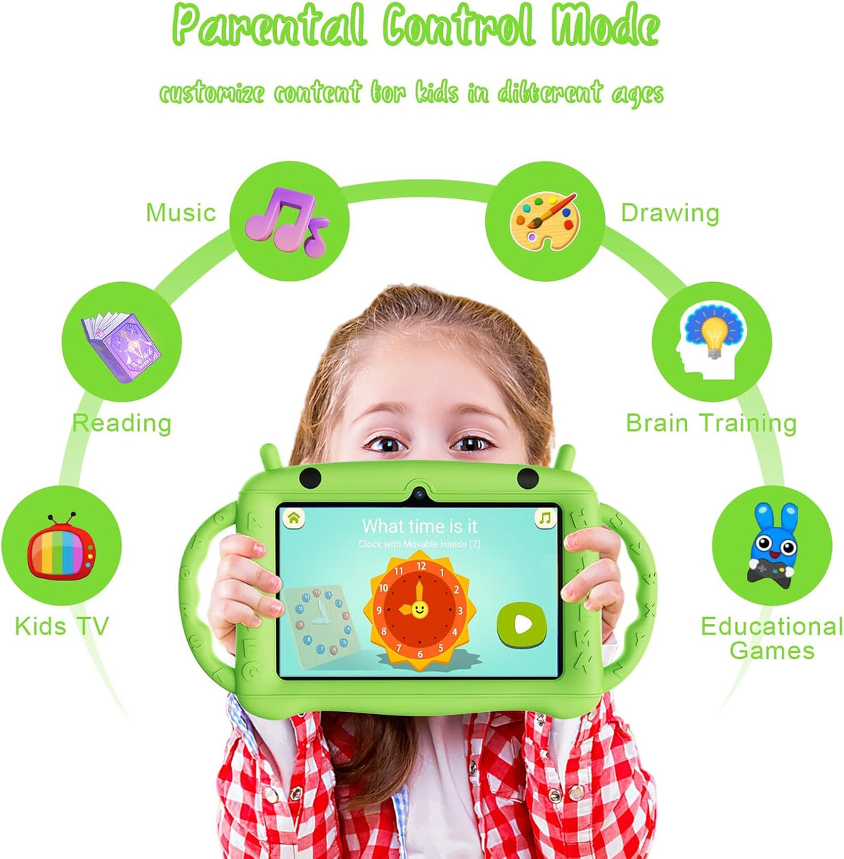 Tableta para niños de 7 pulgadas para niños de 3 a 7 años, tableta Android 12 de 2 GB de RAM+32 GB de ROM, aprendizaje educativo de control parental, Netflix, regalo para niños y niñas (verde)