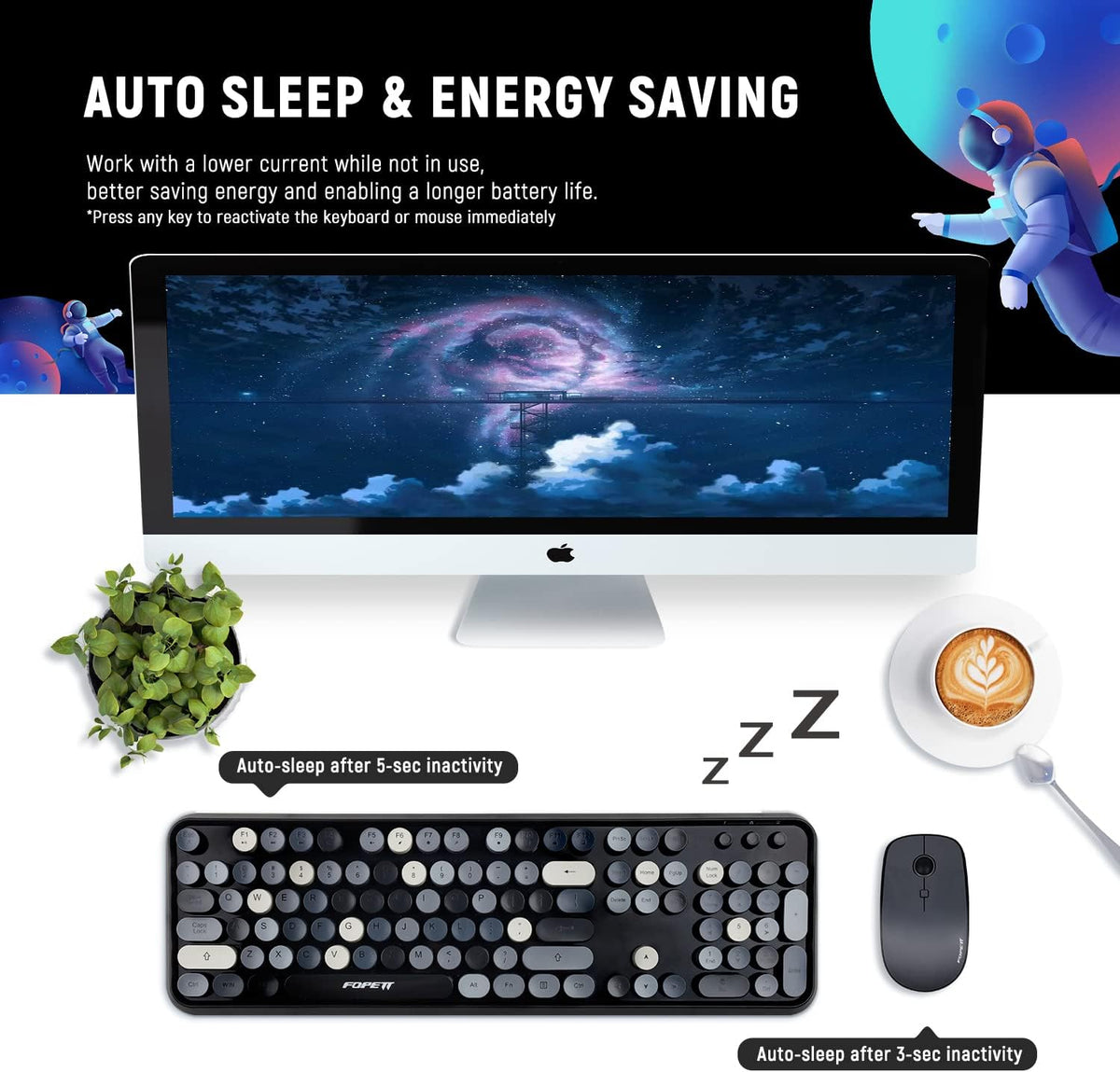 Juegos de teclado y ratón FOPETT, juegos de teclado y ratón inalámb...