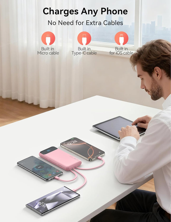 Cargador portátil de 10000 mAh integrado con 4 cables, cargador de...
