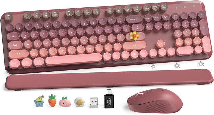 Combo de teclado y mouse inalámbricos, bonito teclado retro con tec...