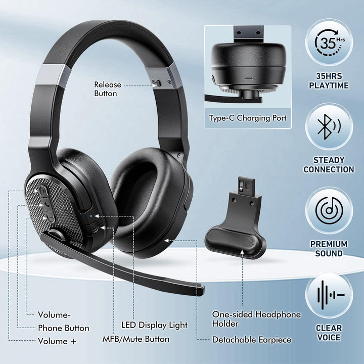 COSMUSIS Trucker - Auriculares Bluetooth con dong, auriculares inal...