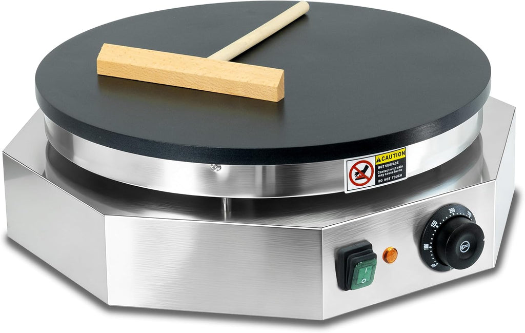 Máquina comercial de crepas de 3000 W, plancha eléctrica antiadherente de 16 pulgadas con temperatura ajustable de 32.0-572.0 °F, máquina de panqueques y Jianbing de acero inoxidable con esparcidor de