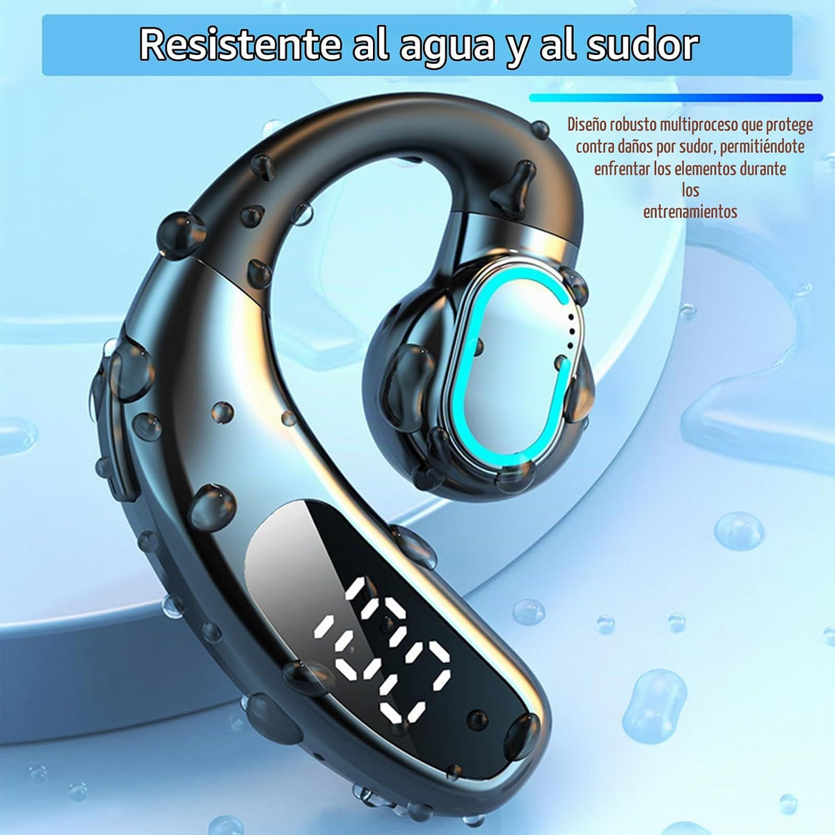 Auricular Bluetooth 5.5 de un solo oído F80 (azul), micrófono con cancelación de ruido ENC, sonido de alta fidelidad, batería larga con pantalla inteligente, luz de respiración, para Android