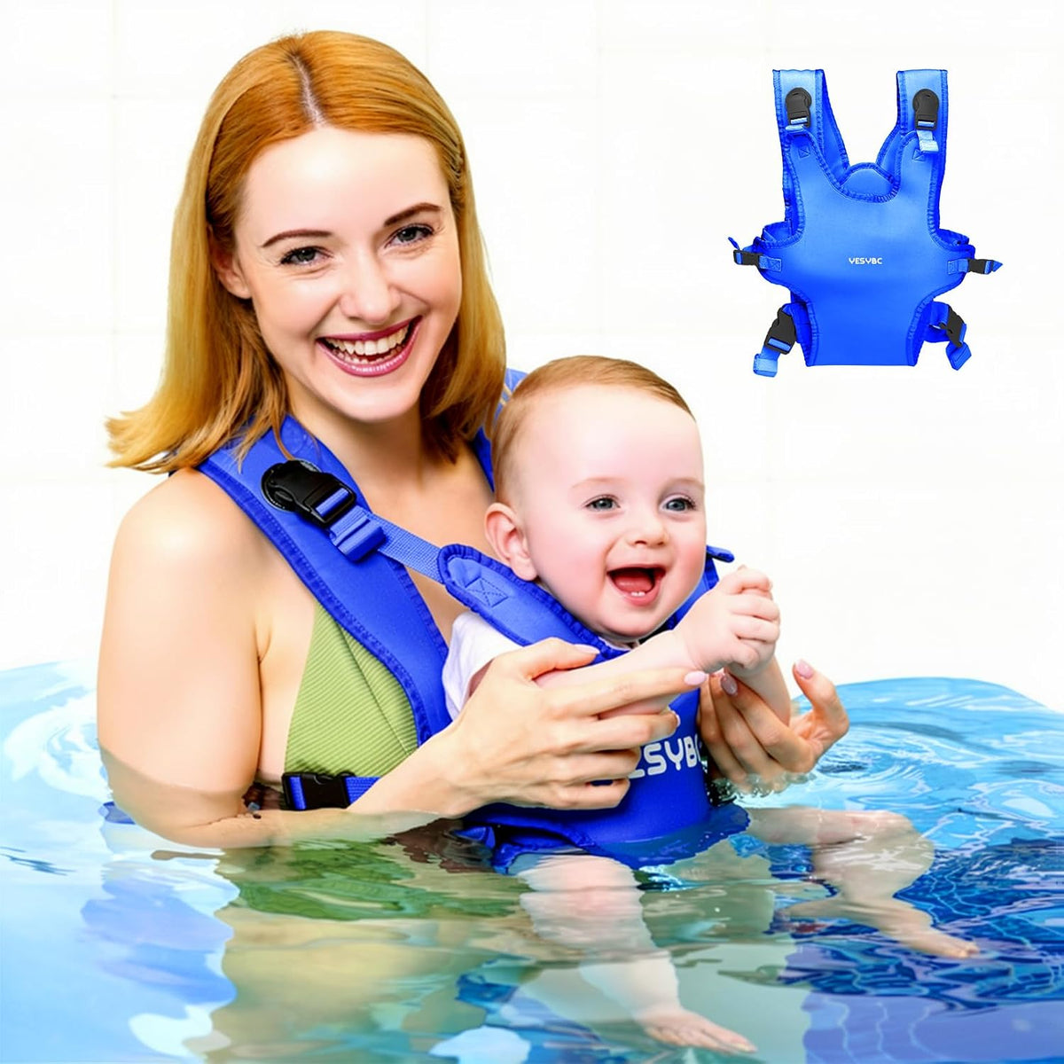 Portabebés, soporte ajustable de doble uso para el pecho con mochila con cordón para recién nacidos a niños pequeños de 13 a 33 libras para piscina, playa y tierra (azul oscuro)