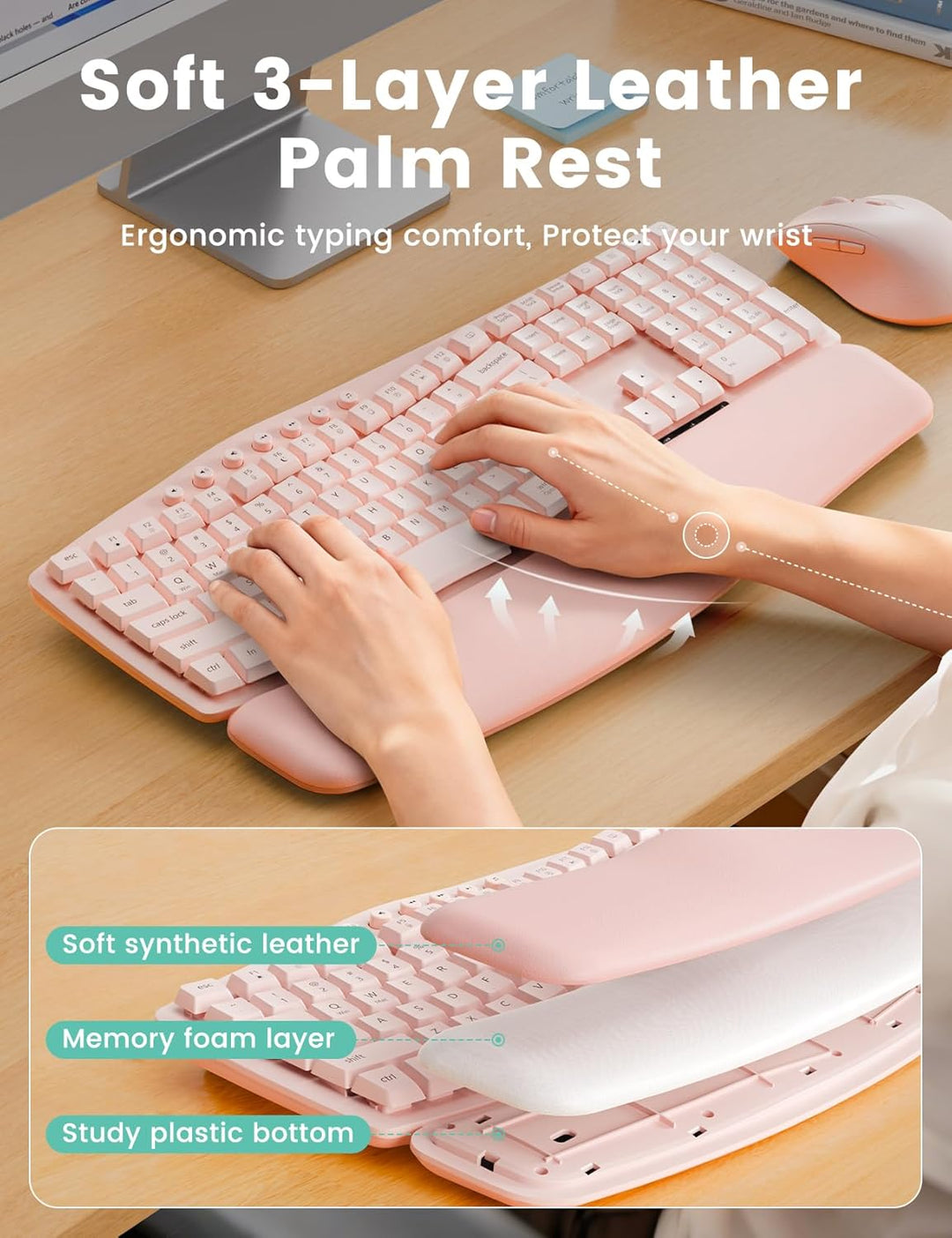 SABLUTE MA41 - Combo de teclado y mouse inalámbricos rosados, juego...