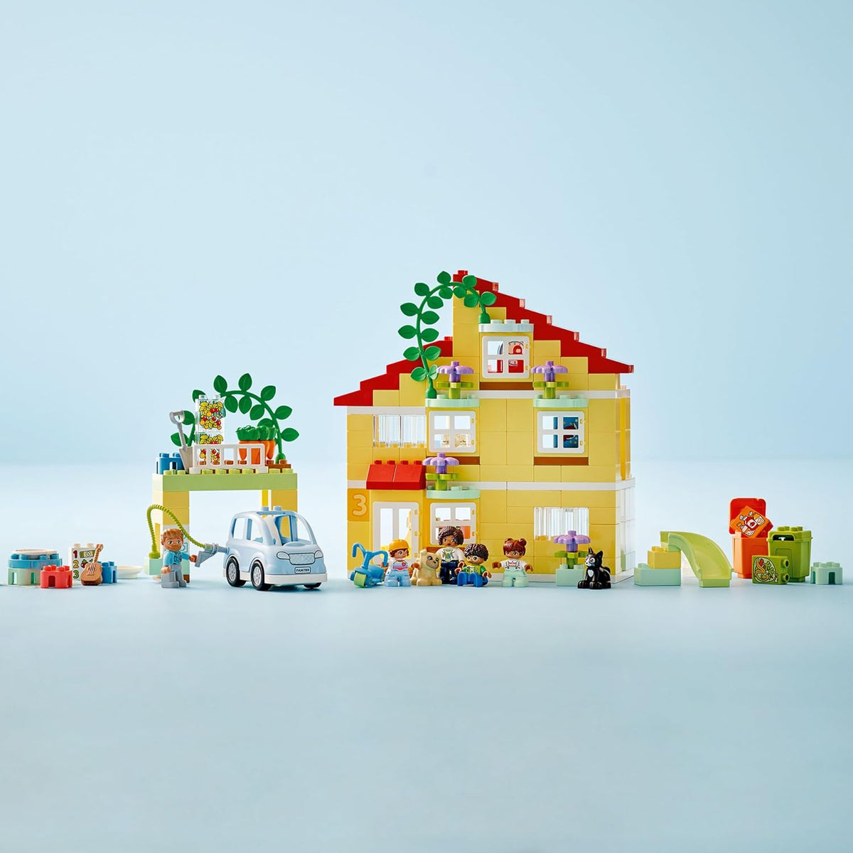 LEGO DUPLO Town 3 en 1 casa familiar 10994 Juego de construcción educativo STEM, juguete de regalo para Navidad para niños pequeños de 3 años en adelante, juguete de auto y casa de 3 pisos permite que