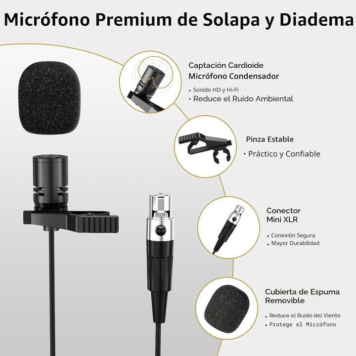 TONOR Sistema de micrófono inalámbrico UHF con micrófono de auricul...