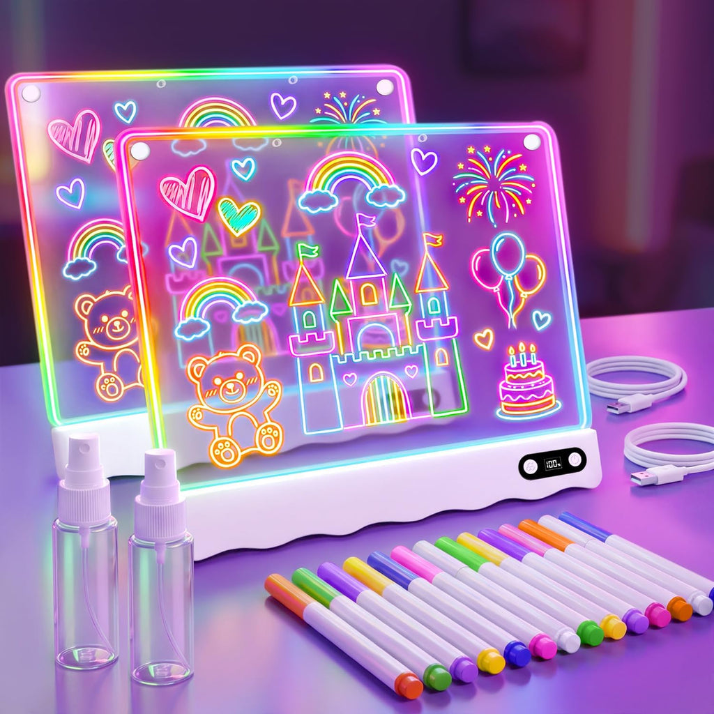Paquete de 2 tableros de dibujo de luz LED recargables para niños
