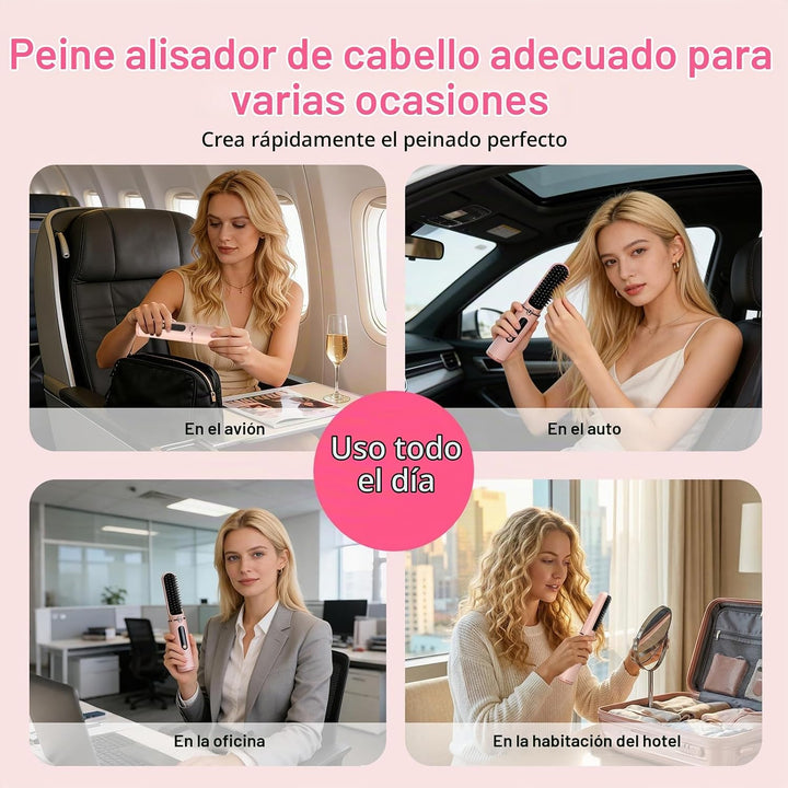 Cepillo alisador de pelo inalámbrico, iones negativos de 1,640.4 ft...
