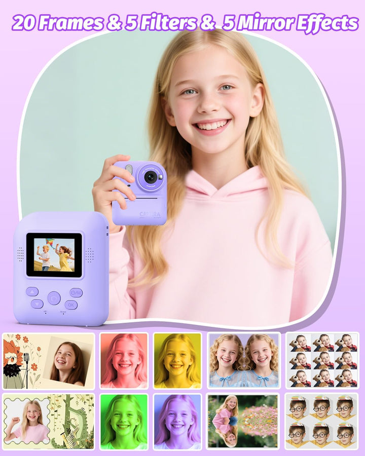 Teslahero Cámara para Niños con Impresión Instantánea de Fotos, Cám...
