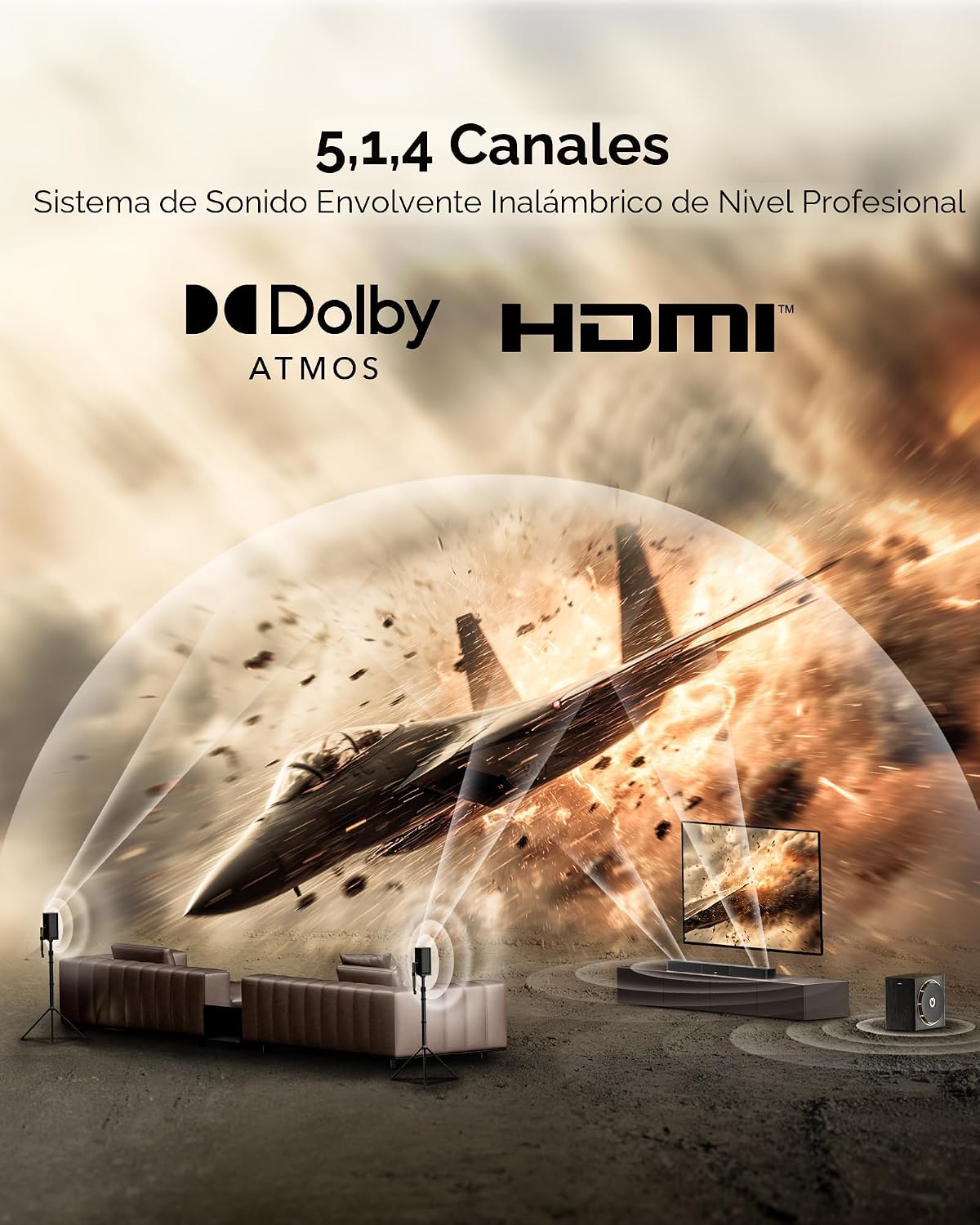 ULTIMEA Skywave X50 5.1.4ch Sistema de sonido envolvente inalámbrado para TV, barra de sonido
