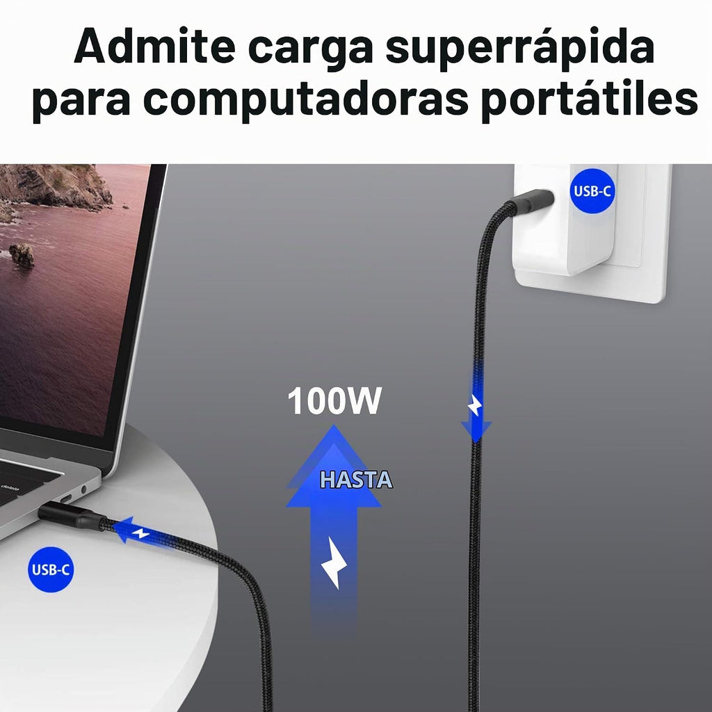 Cable USB C USB C, cable USB-C 3.2 de 16.5 pies, 100 W, 4K UHD, 20 Gbps