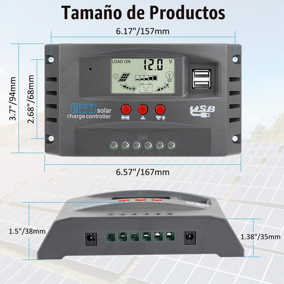 Controlador de carga de panel solar MPPT de 100 A, controlador de cargador de batería solar automático de 12 V/24 V con pantalla LCD, puerto USB dual y temporizador de ajuste de horas de