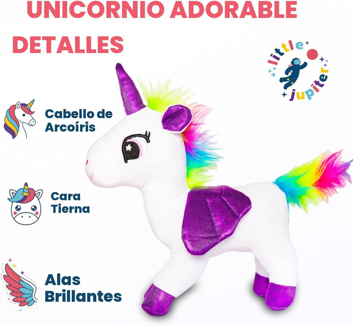 Little Jupiter Juego de mascotas de felpa con bolso, animales de peluche para niñas, peluches de unicornio, regalo para edades de 4 a 5 años, 6 a 7 años (unicornio blanco)