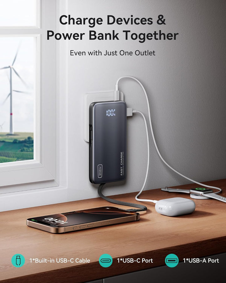 INIU Cargador portátil 3 en 1, banco de energía de carga rápida de...