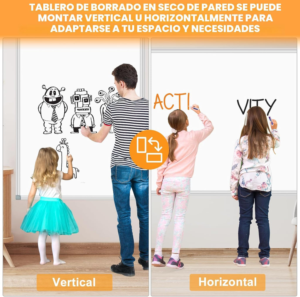 Pizarra de Borrado en Seco para Pared 72"x40" Pizarra Magnética de Presentación de Aluminio con Bandeja Larga para Bolígrafos, Pizarra Blanca Montada en la Pared para Escuela, Oficina y Hogar
