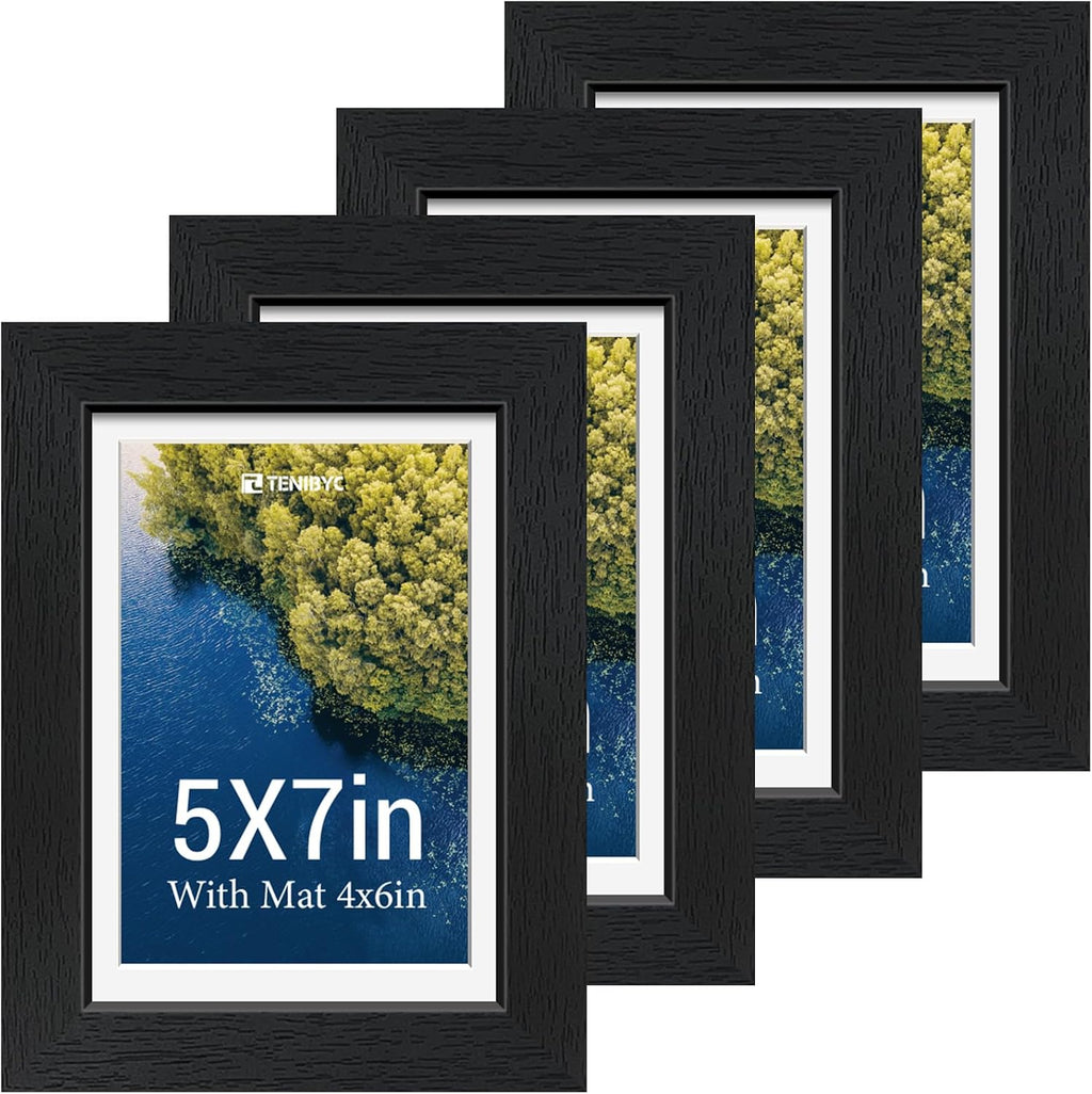 Portarretratos de 5 x 7, 4 unidades, tapete de 4 x 6, madera negra
