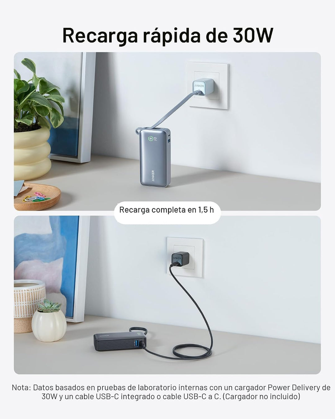 Anker Nano Power Bank, cargador portátil de 10,000 mAh con cable US...