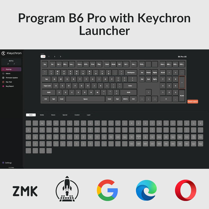 Keychron Teclado inalámbrico ultrafino B6 Pro, ZMK de tamaño comple...