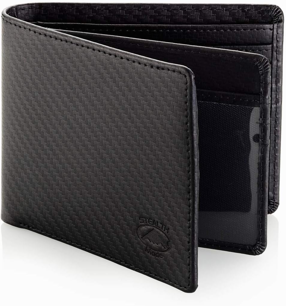 Cartera plegable de piel Stealth Mode para hombre con ventana de id...